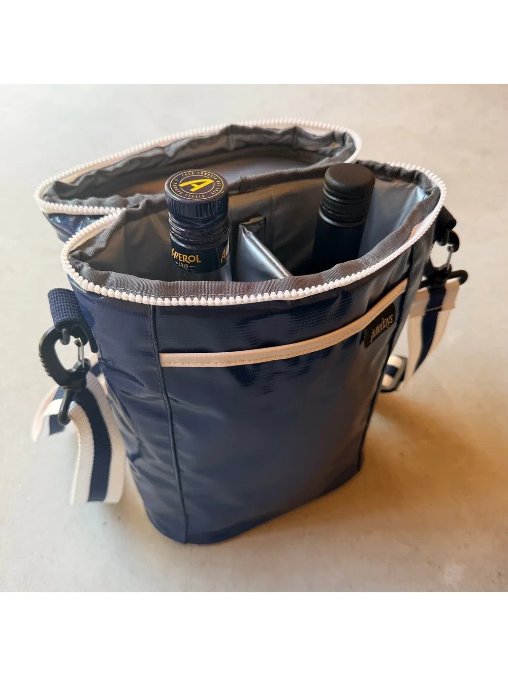 Insulated 2 Bottle Wine Cooler Carrier Bag in Navy Blue by Junedays Picnic Beach